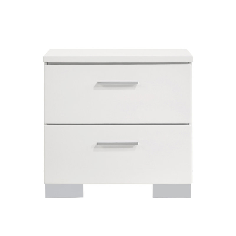 Table de chevet 2 tiroirs au fini blanc ultrabrillant