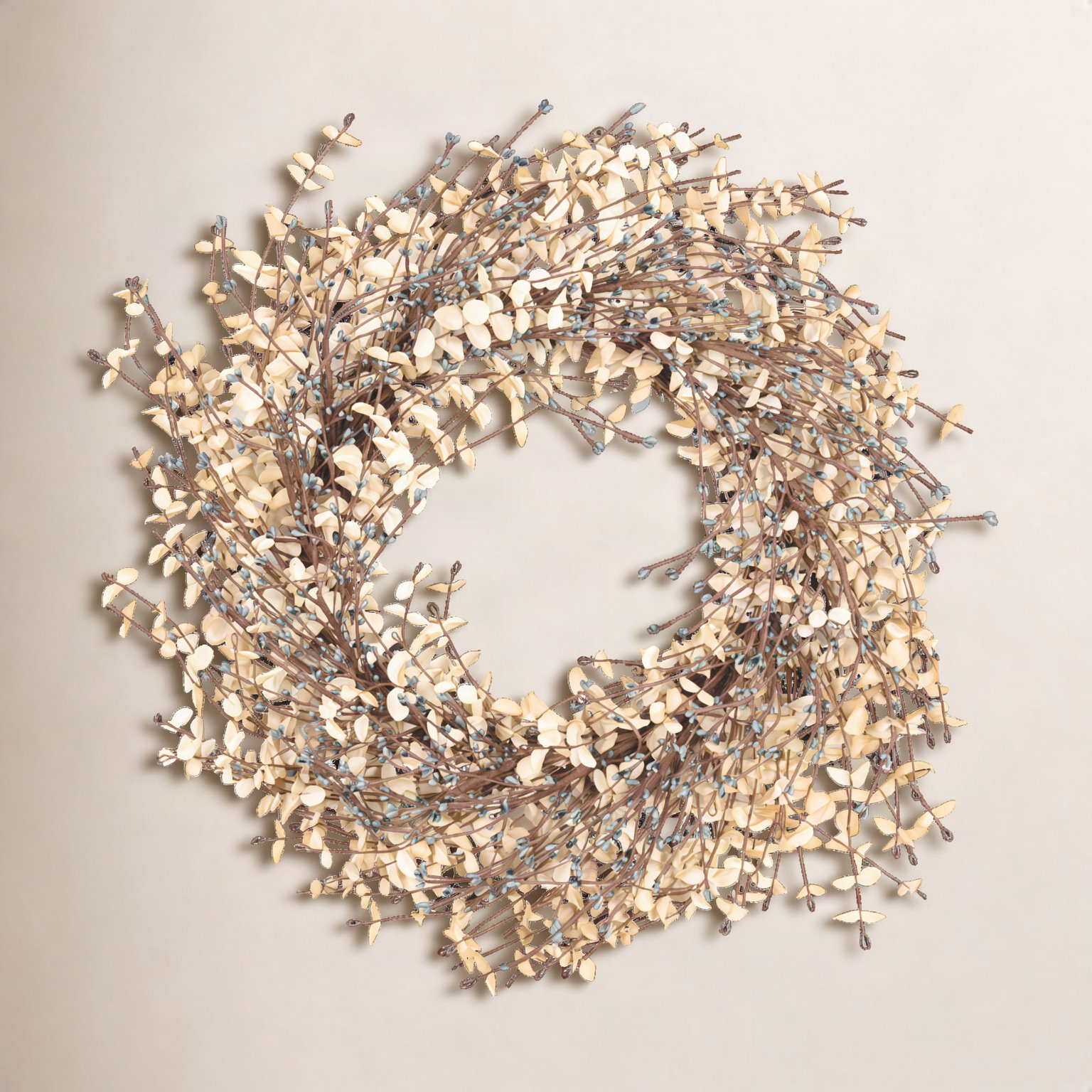 24" Grass, Berry, Twig Thanksgiving Wreath, Gray