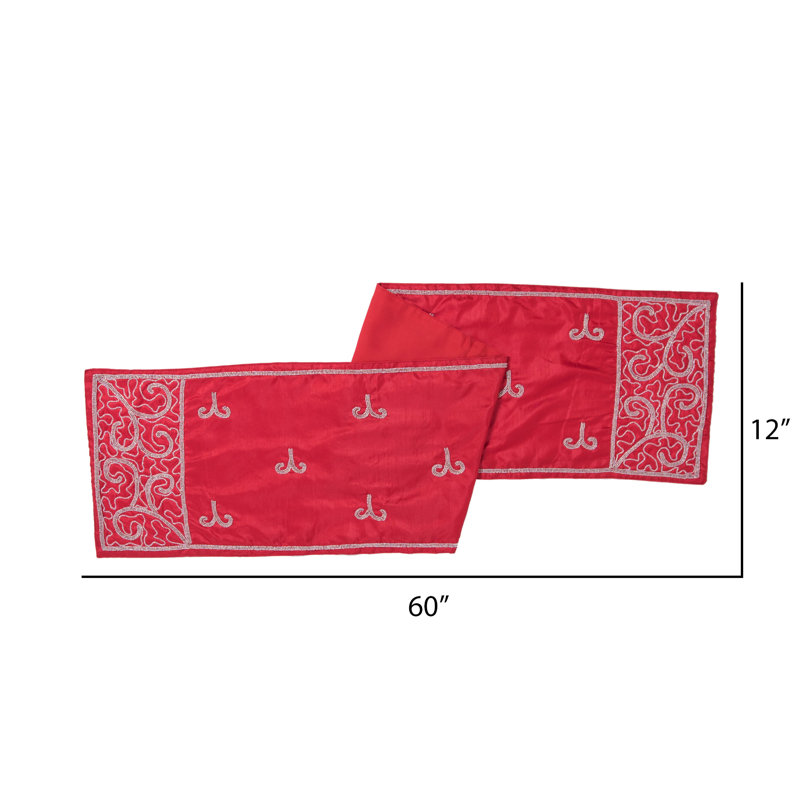 Red and Silver 12" x 60" Polyester Filigree Scroll Table Runner