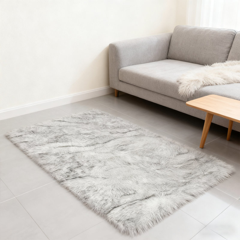 Plush Faux Sheepskin White Rug, Rectangle 3' x 5'