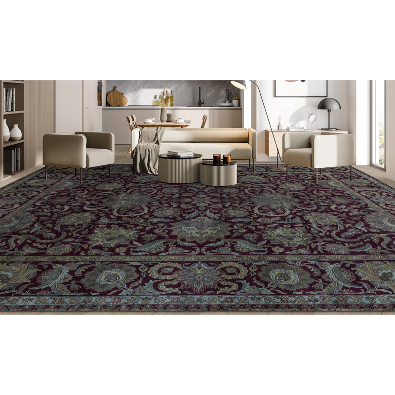 Tapis rouge foncé de haute qualité noué à la main