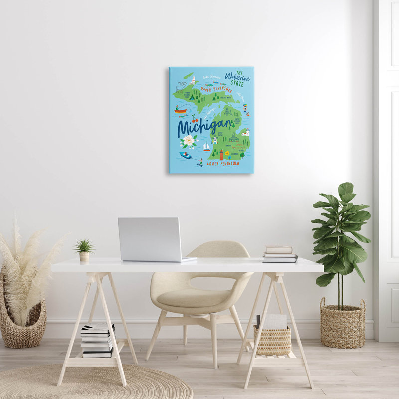 "Everyday Michigan", carte illustrée par Nina Seven, H 30 po x l 24 po x P 1,5 po