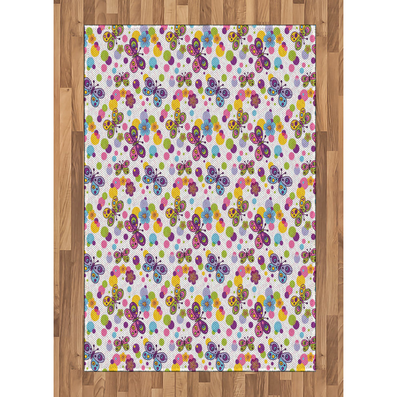 Butterfly High Density Long Fiber Poly Threads Decorative Area Rug Carpet, Rectangle 4' x 5'8"