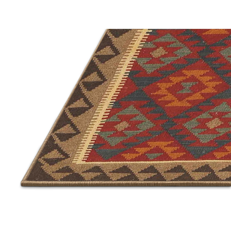 Tapis contemporain rouge / noir / brun, Rectangle 2 pi x 4 pi