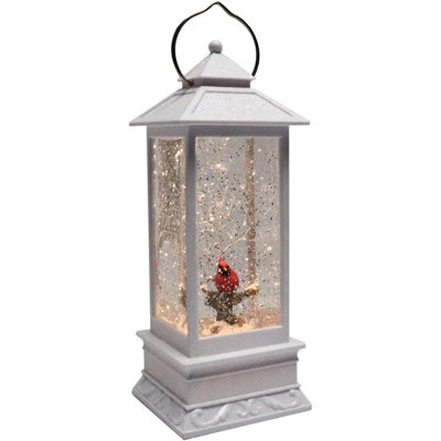 Lighted Swirl Cardinal in White Lantern, USB or Battery Operated Christmas Decoration, Elegant Holiday Accent for Tabletop, Mantel, Shelf, Entryway and Seasonal Gift Giving