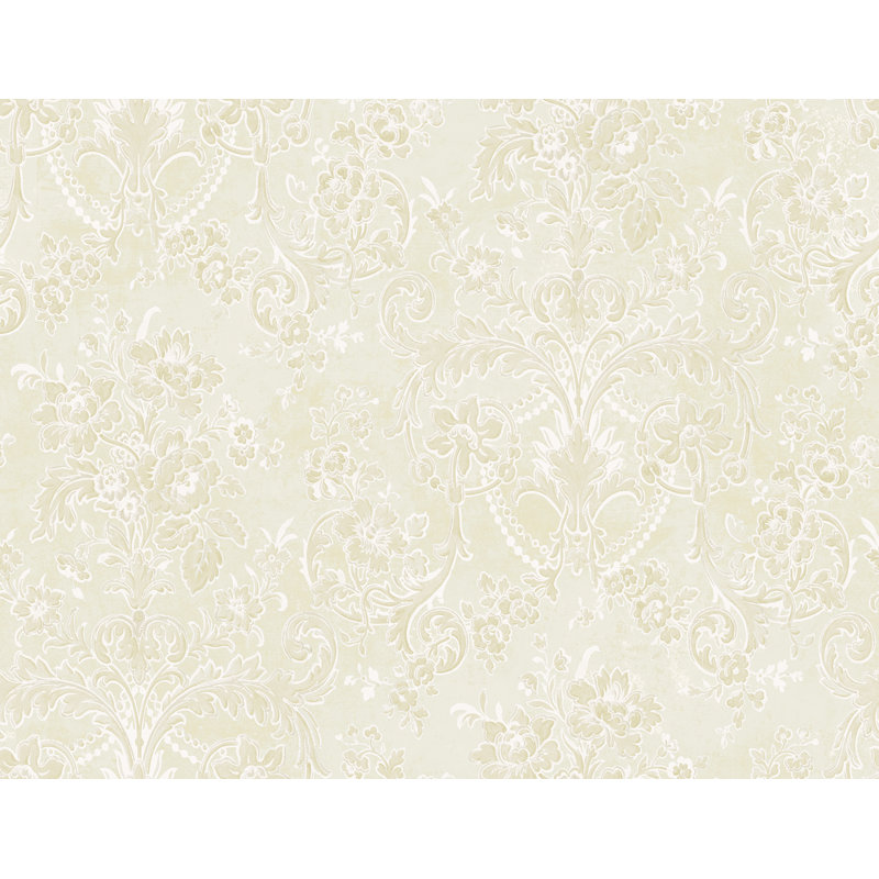  Papier peint damassé Vivienne Designs, Champagne métallique / parchemin