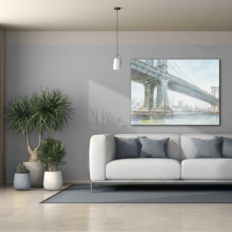 «Iconic Watercolor Bridge 4» par Ethan Harper, art mural sur toile, H 40 po x l 54 po