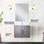 24 po L x P 22 po. Meuble-lavabo simple gris foncé, comptoir en quartz blanc, robinet et 18 miroirs