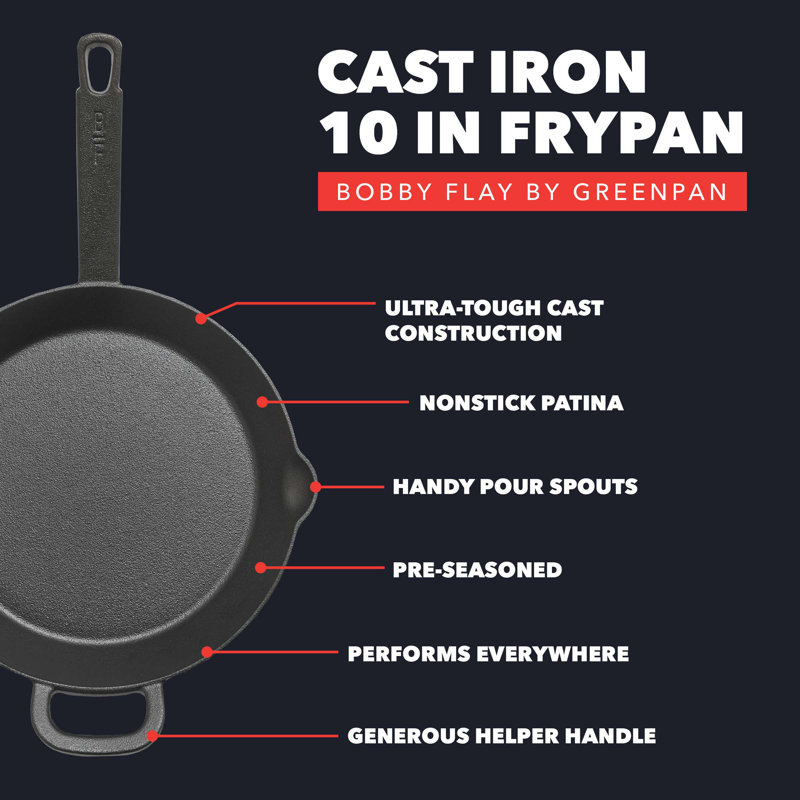 Bobby Flay 10" Black Cast Iron Skillet with Helper Handle