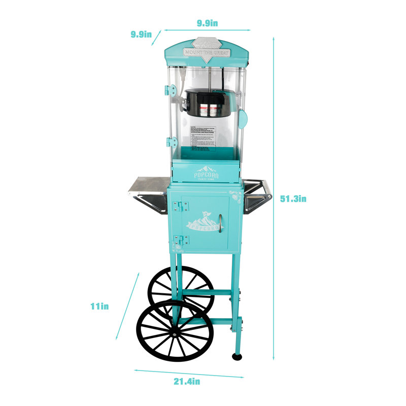 Machine à maïs soufflé 10 oz avec chariot - Fonctionnement à une touche pour le cinéma maison et les fêtes