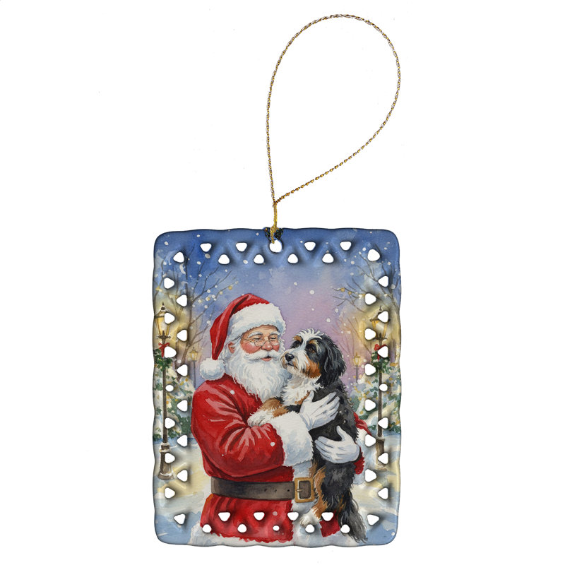 Ornement en porcelaine Bernedoodle avec le père Noël, Bernedoodle