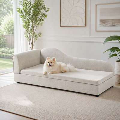 Canapé surdimensionné pour chien pour chien, dossier ondulé moderne, accoudoir simple, tissu en lin respirant de qualité supérieure