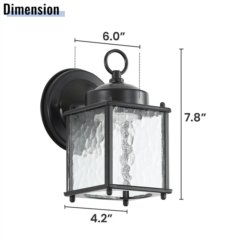 Applique murale d'extérieur noire durable avec abat-jour en verre transparent