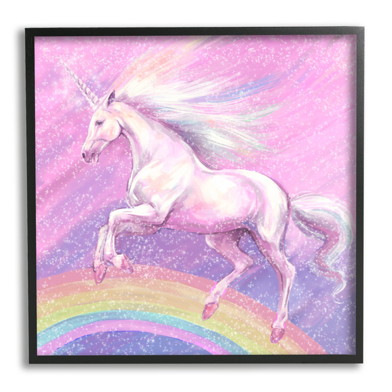 Licorne sur arc-en-ciel, art giclée par Ziwei Li, Cadre noir, H 17 po x l 17 po