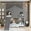 Lit superposé simple en pin massif avec glissoire et tablettes de rangement-2106902871
