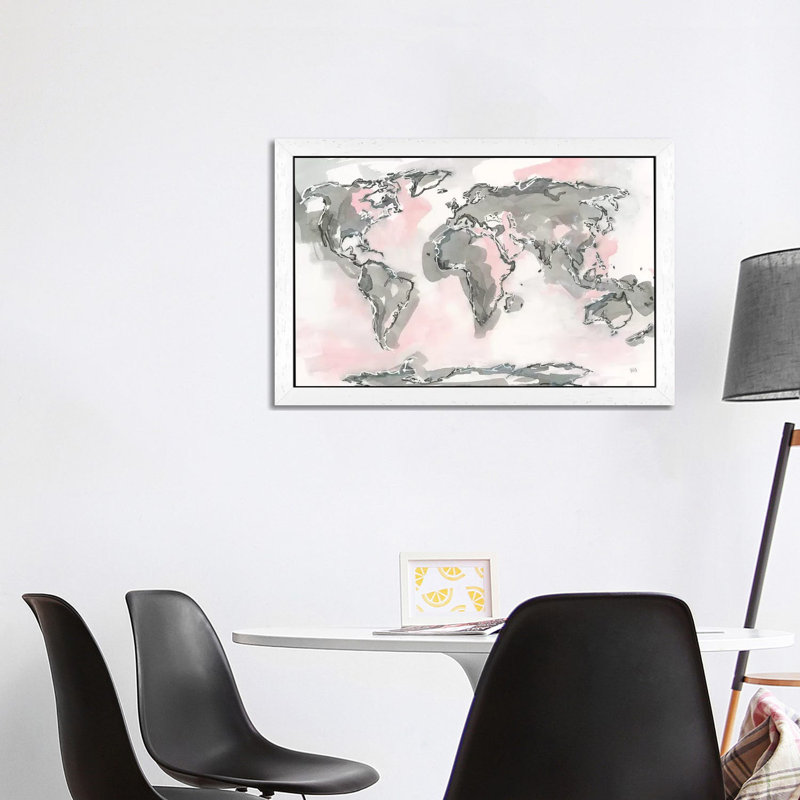World Map Blush by Chris Paschke - Painting on Canvas, White Floater Framed, 152.5 cm H x 101.5 cm W