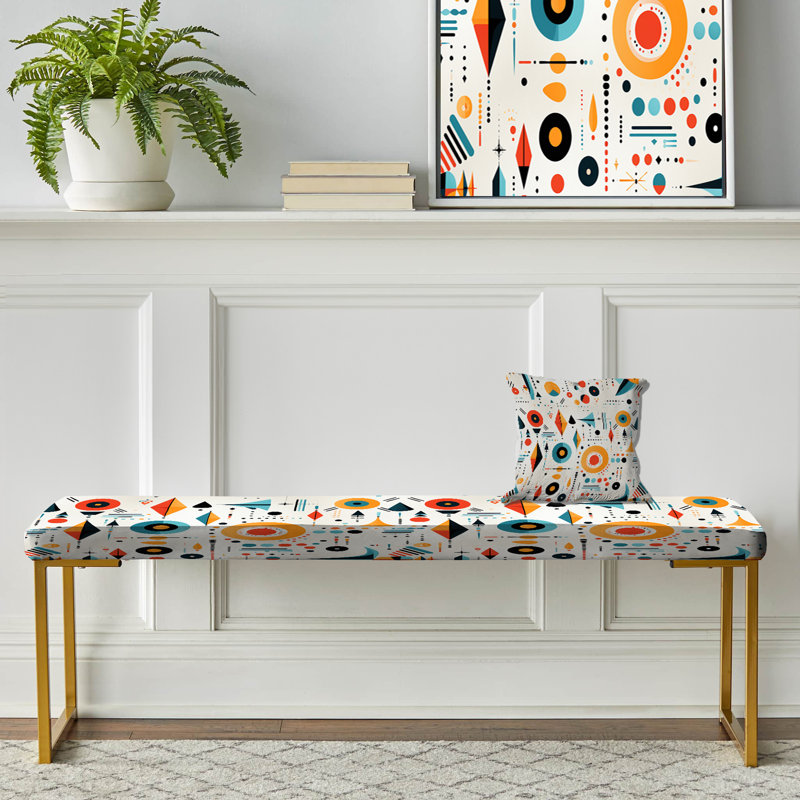 Banc rembourré géométrique doré, Beige Retro Modern Sphere Matrix