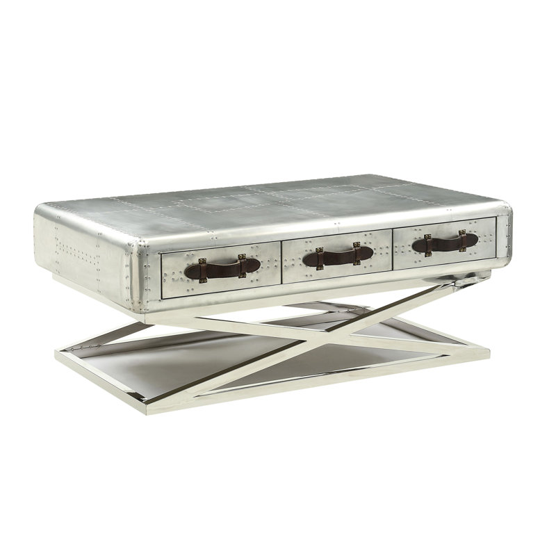 Demarco Cross Legs Coffee Table with Storage in Aluminum