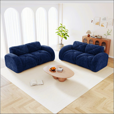 Ensemble de canapé 2 pièces, canapé confortable 2 + 2 places avec sièges profonds, tissu de velours doux, éponge haute densité, sans assemblage, mobilier de salon moderne, bleu
