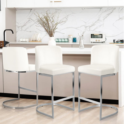 26'' Modern Upholstered Low Back Counter & Bar Stool With Metal Sled Frame 
