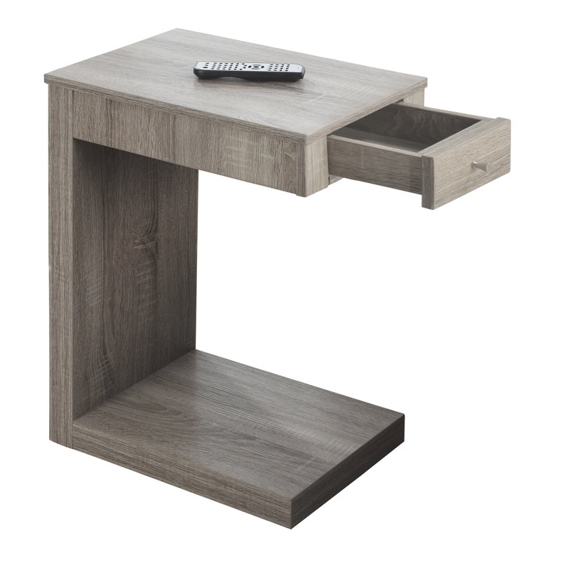 Accent Table, C-shaped, End, Side, Snack, Storage Drawer, Living Room, Bedroom, Laminate, Dark Taupe