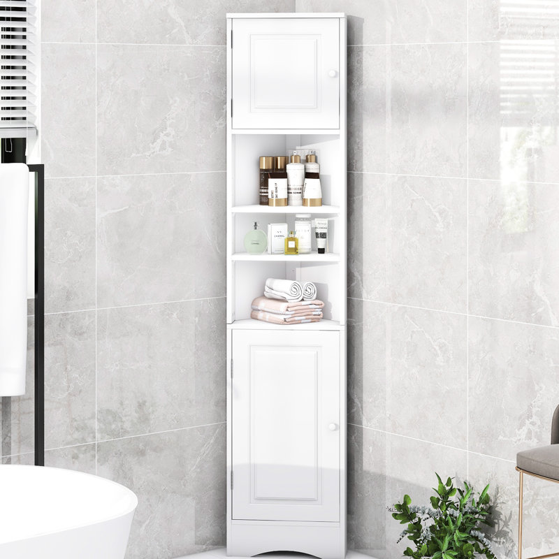 Armoire de rangement blanche pour salle de bain avec deux portes et tablettes réglables personnalisables