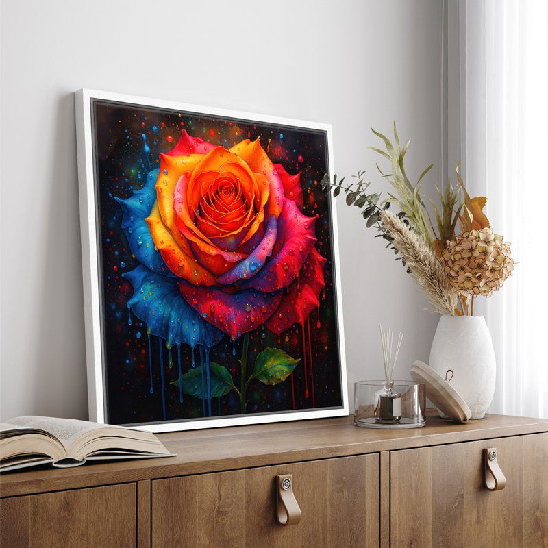 «Vibrant Multicolor Rose Splash», art mural contemporain imprimé, impression sur toile encadrée, H 24 po x l 24 po x P 1,5 po