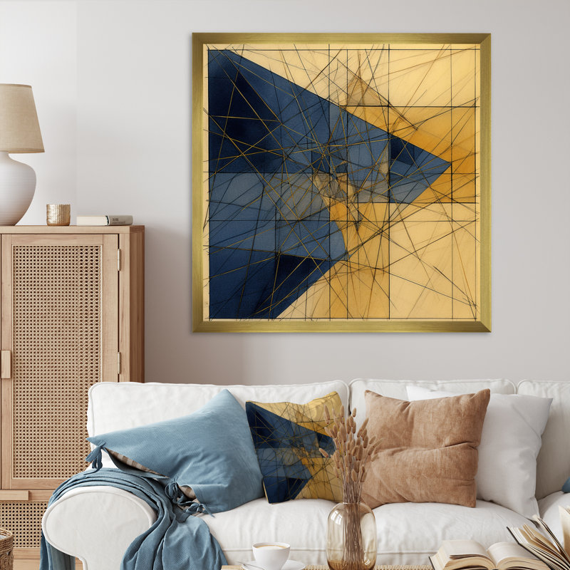 «Minimalist Blue and Gold I», reproduction d'art sur toile, H 20 po x l 12 po x P 1 po, Cadre doré à une seule photo