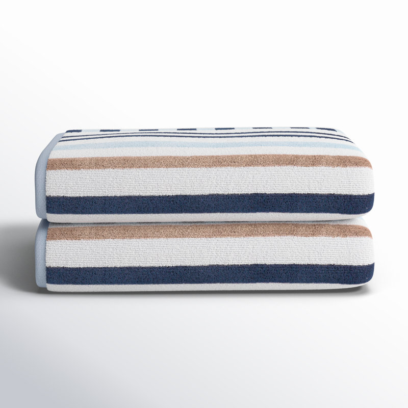 Gilus 100% Cotton Stripe Textured Beach Towel, Morning Blue