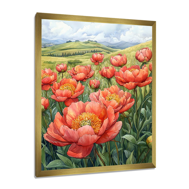 Elyria - art mural floral, H 32 po x l 16 po, Reproduction encadrée sans passe-partout, Doré