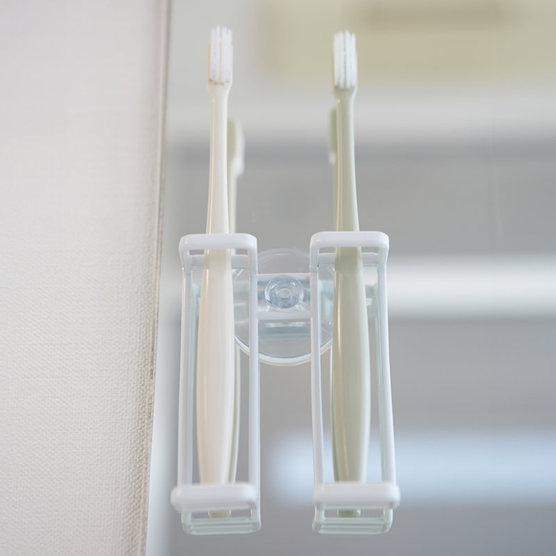 White Steel Minimalist Dual Toothbrush Holder