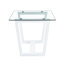 Grande table de salle à manger en verre rectangulaire moderne minimaliste pour 6 à 8 personnes avec plateau en verre trempé de 0,4 po et support trapézoïdal en bois aggloméré blanc