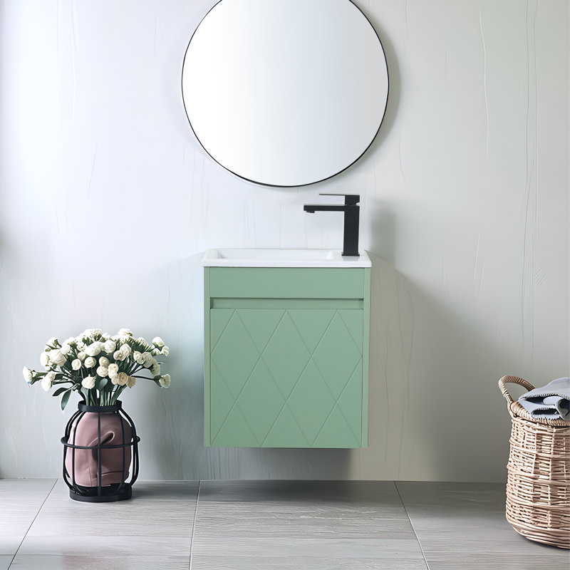 18" Green Small Wall-Mounted Bathroom Vanity With Ceramic Sink