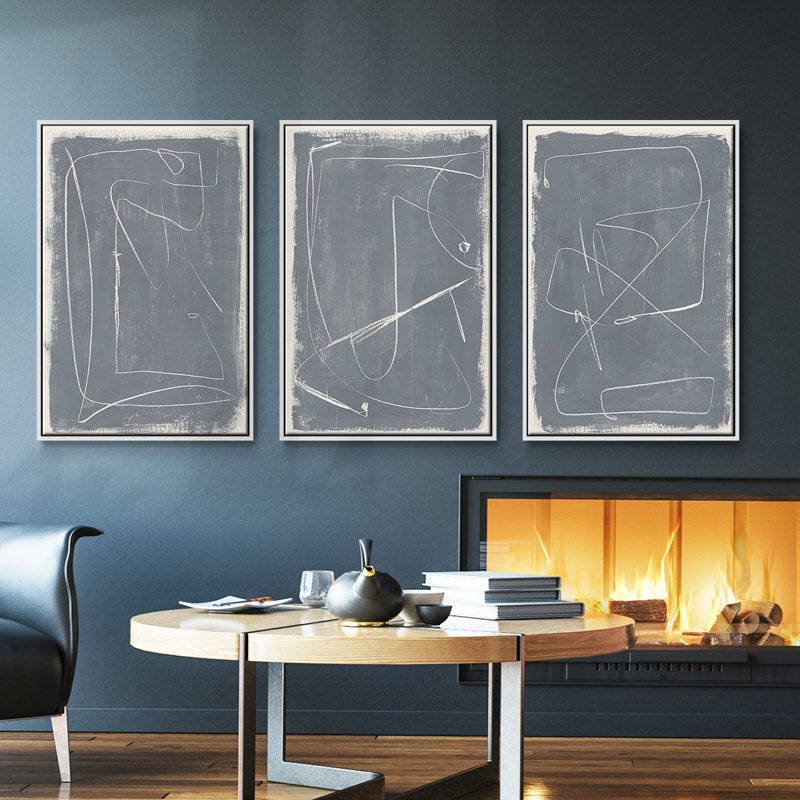 «Kinetic Imprint I», ensemble de 3 toiles encadrées, H 36 po x l 72 po, Blanc