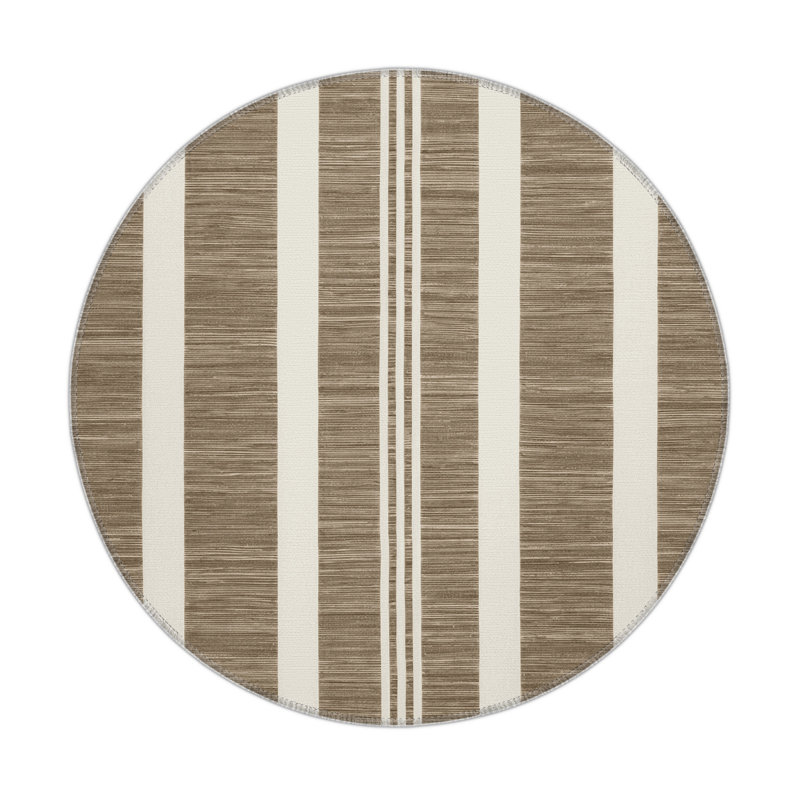 Tapis intérieur / extérieur gris HorizontalStripes, Rond 5 pi