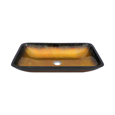 Bathroom Vessel Sink Above Counter Amber Gold Gradient Tempered Glass Bowl Square Sink For Bathroom