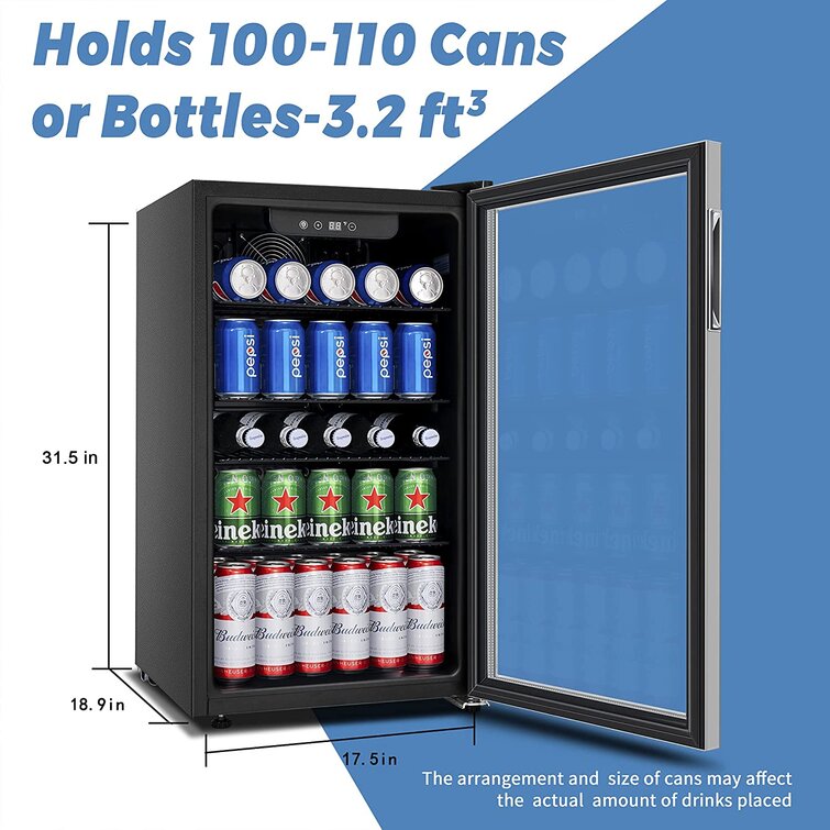 AstroAI 120 Cans (12 oz.) 3 Cubic Feet Freestanding Beverage Refrigerator  with Wine Storage and with Glass Door