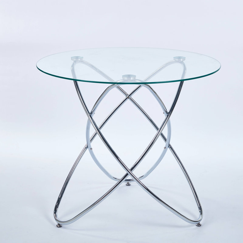 Dining Table with metal leg and tempered glass top, Silver