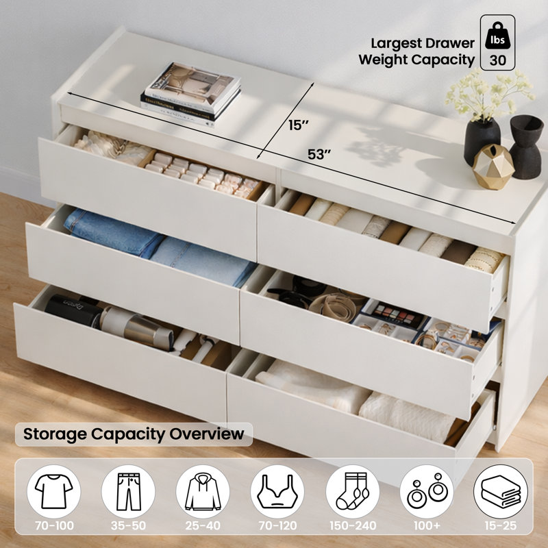 Commode double moderne avec tiroir White, Blanc, 54"