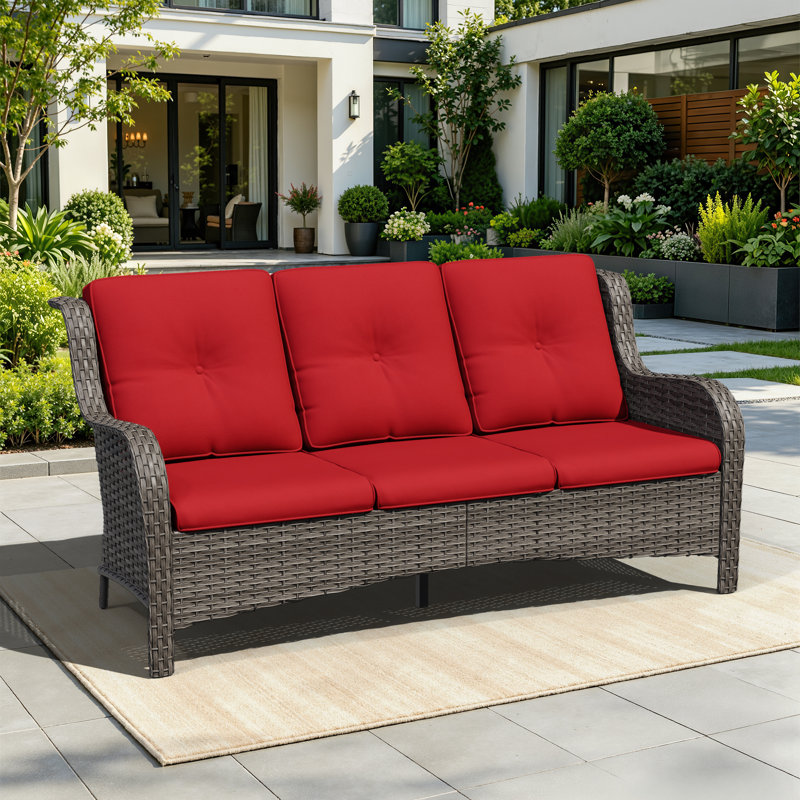 Canapé de patio extérieur en osier 72,83 po Magline, Rouge