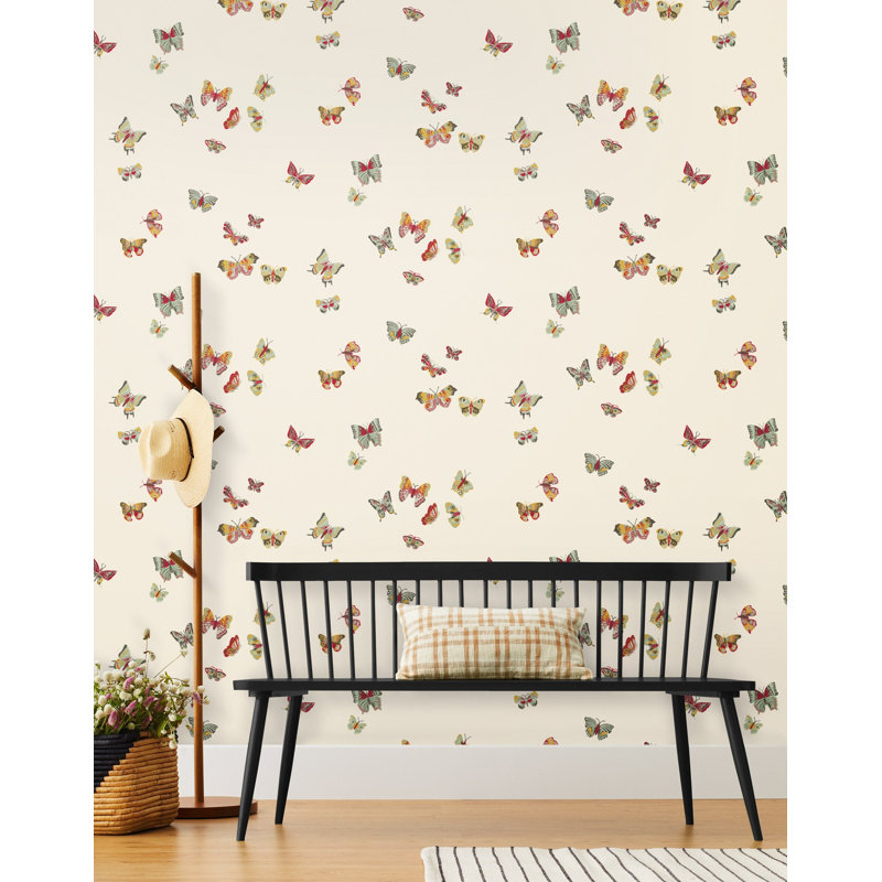 Butterflies Wallpaper | Peel and stick / P&S Roll - 27" x 18', Parchment