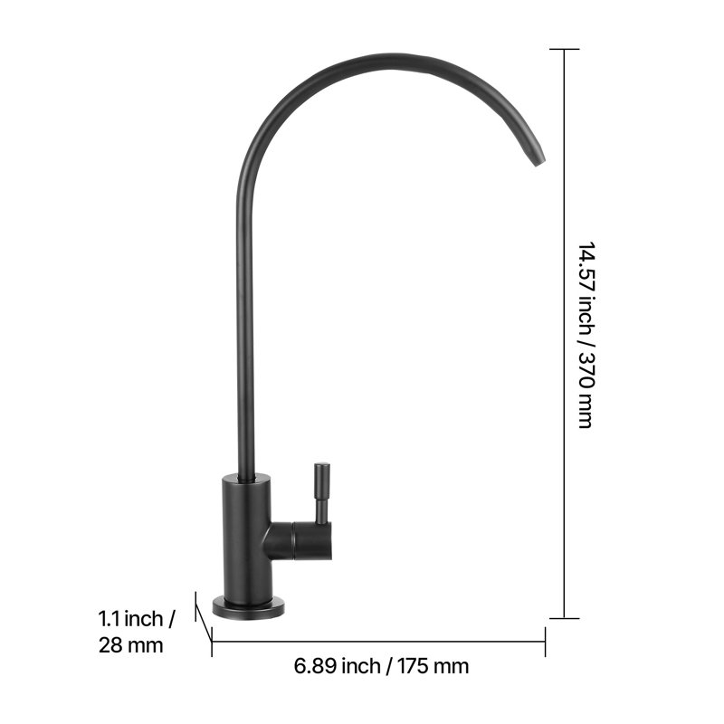 Robinet à osmose inversé noir mat, distributeur de filtre d'eau potable pour grande arche avec valve en laiton sans plomb et corps en acier inoxydable