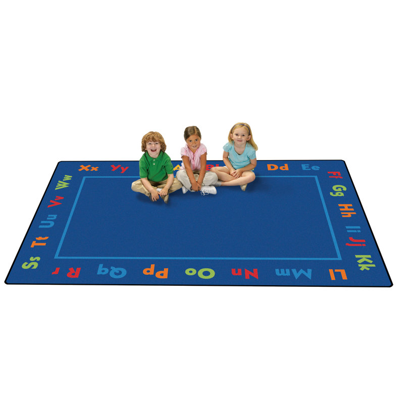 Blue Synthetic Non-slip Washable Kids Alphabet Rug 6' x 9'