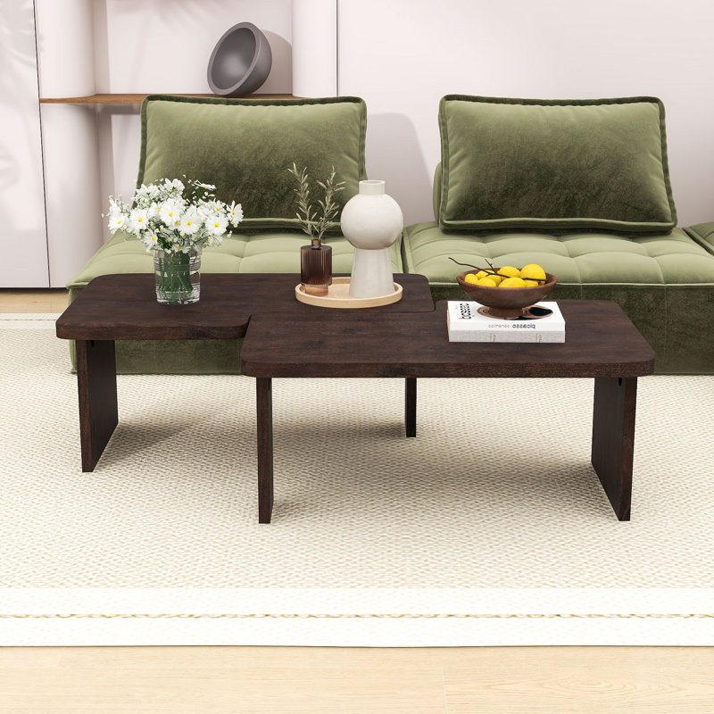 Table basse modulaire moderne avec un design convertible en forme de L pour l'espace de vie, Naturel