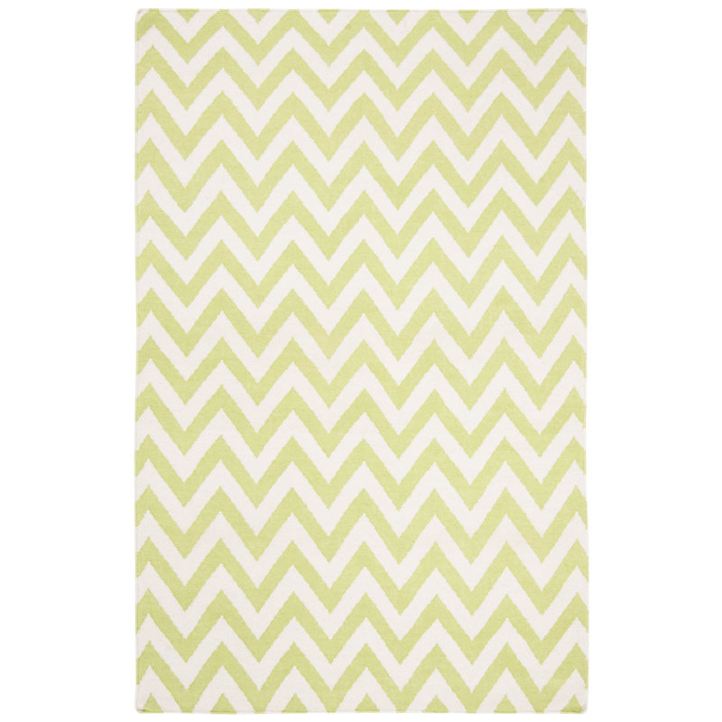 Tapis vert / ivoire en laine et coton tissé à la main Dhurries, Rectangulaire 3 pi x 5 pi