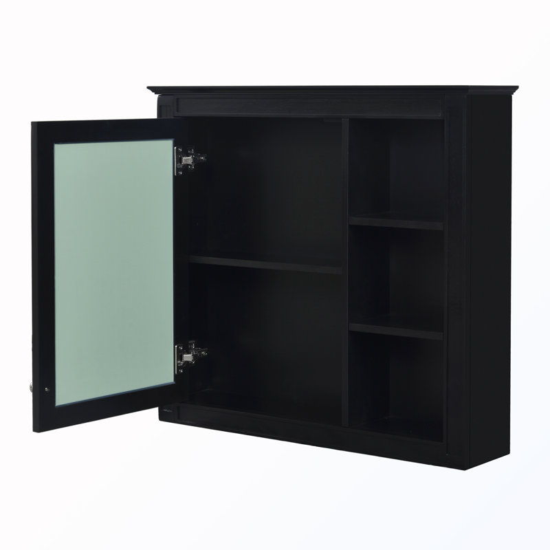 Wall Mounted Bathroom Storage Cabinet With Mirro&Open Shelves, Black