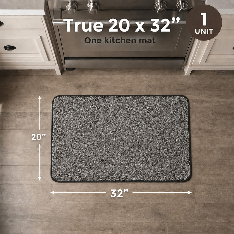 Speckled Kitchen Mat - Ultra Absorbent, Super Soft Comfort, Rectangle 1'8" x 2'8", Black/White