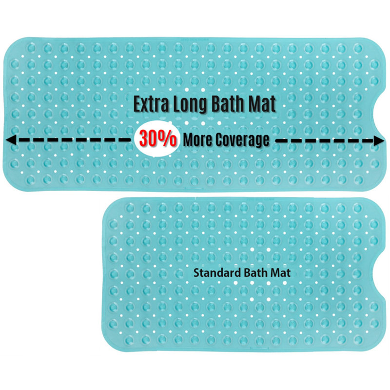 Extra Long Non-Slip Bathtub Mat with Suction Cups, Aqua