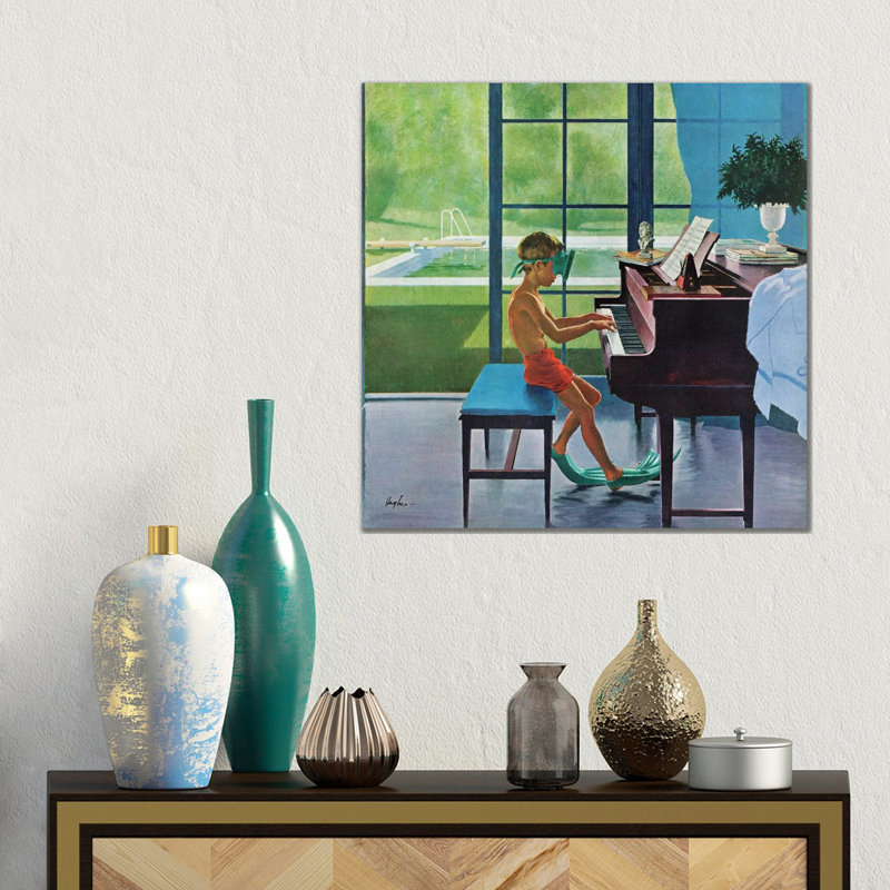 Poolside Piano Practice by George Hughes - Wrapped Canvas Gallery-Wrapped Canvas Giclée, 45.72 cm H x 45.72 cm W
