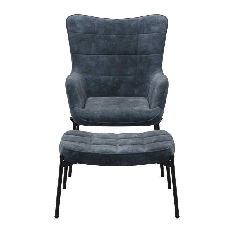 Velvet Armchair with Ottoman, Dark Teal Velvet